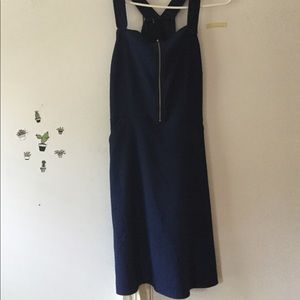 blue dress with a fake zipper on front of chest